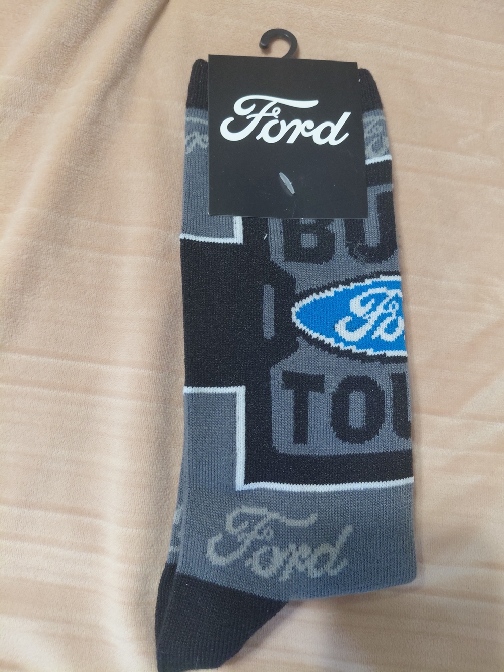 Ford Gray & Black Built Ford Tough Crew Socks with Blue Logo